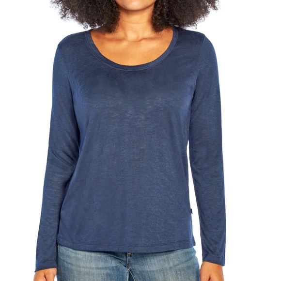 GAP Soft Slub Scoop Neck Long Sleeve Midnight Blue T-Shirt - Picture 1 of 5